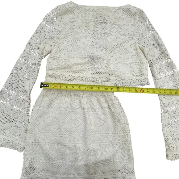 COMMENSE White Lace Cropped Bell Sleeve‎ Mini Skirt Set XS - Picture 4 of 8